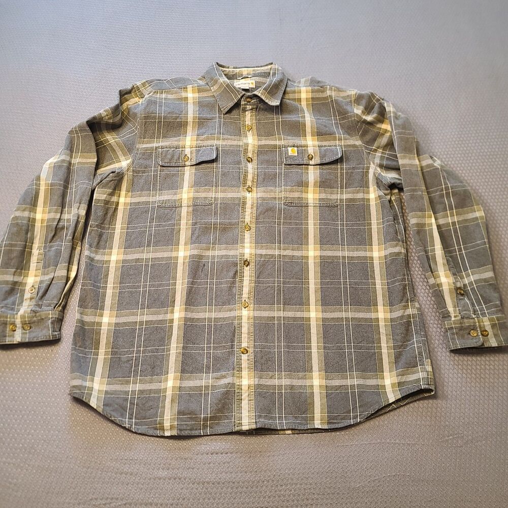 Carhartt 2XL Original Fit Heavy Flannel Button Down Shacket  Plaid Blues/Grays